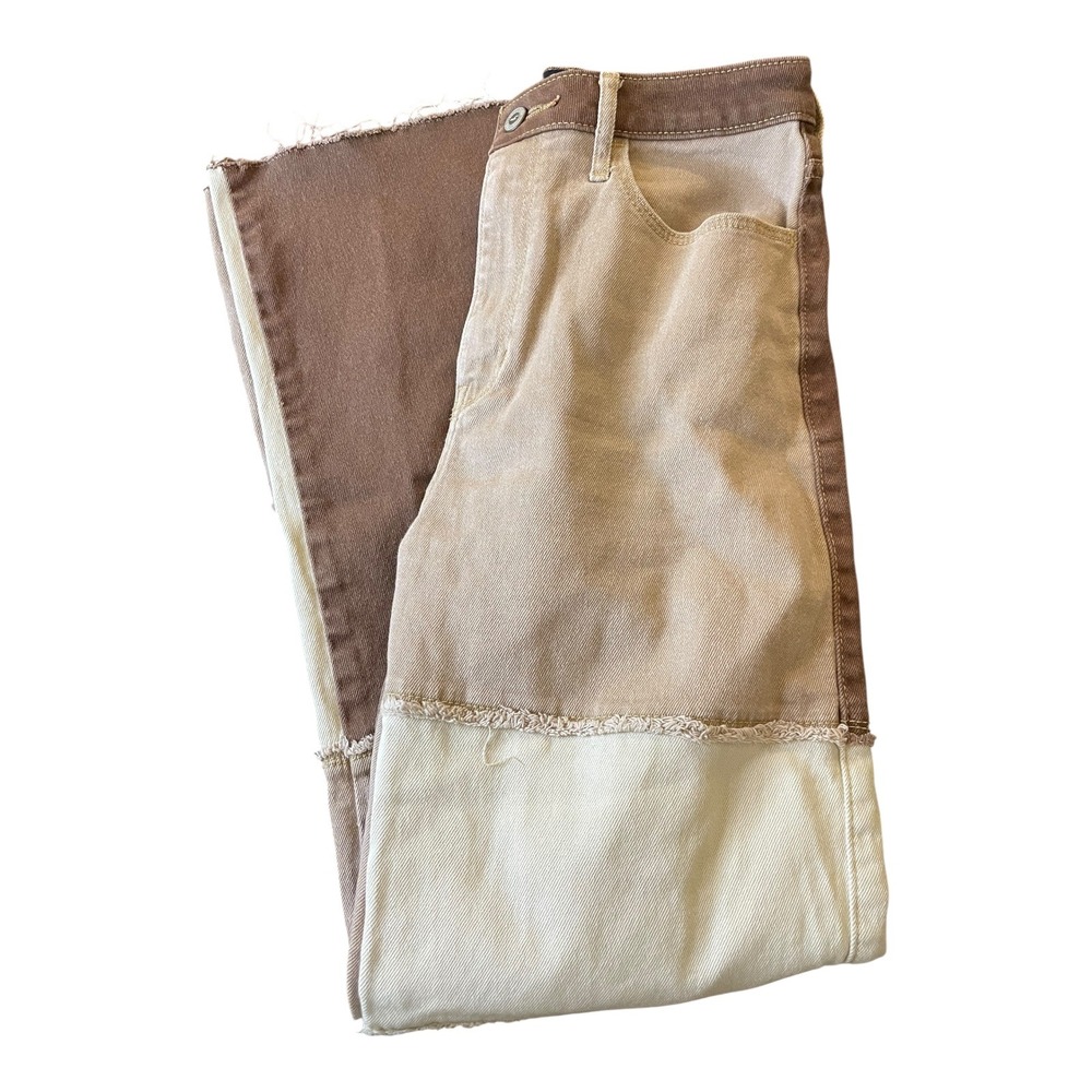 Hollister High-Rise Colorblock Wide-Leg Jeans - Brown, Tan, Cream